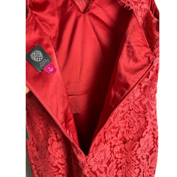 Vince Camuto Open Back Lace Sheath Dress Cap Sleeve in Coral 12 - Picture 7 of 8
